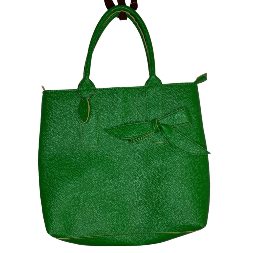 Mainstreet Collection MSC Vibrant Green Pebbled Pleather Bow Tote Purse